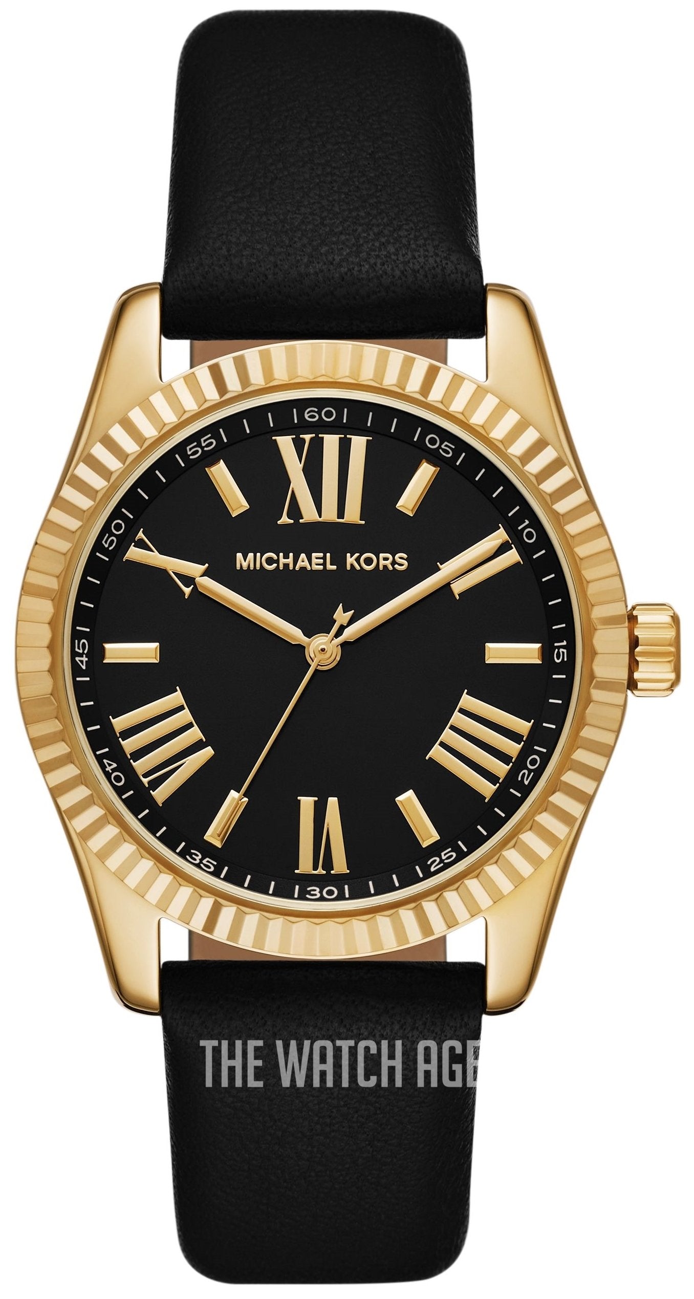 Michael Kors Lexington Black Dial Black Leather Strap Watch For Women - MK4748