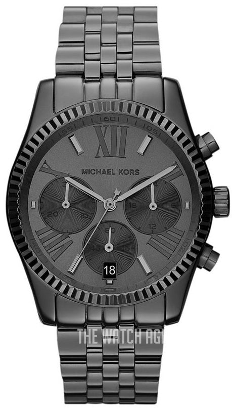 Michael Kors Lexington Chronograph Black Dial Black Steel Strap Watch For Women - MK5709