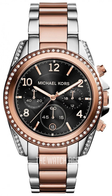 Michael Kors Blair Chronograph Black Dial Two Tone Steel Strap Watch For Women - MK6093