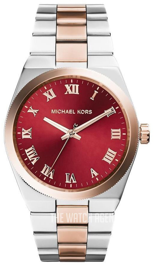 Michael Kors Channing Quartz Red Dial Two Tone Steel Strap Watch For Women - MK6114