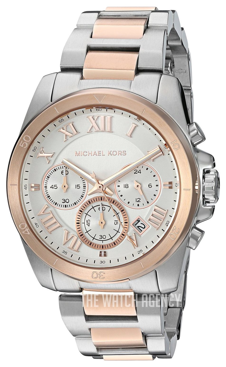 Michael Kors Brecken Chronograph White Dial Two Tone Steel Strap Watch For Women - MK6368