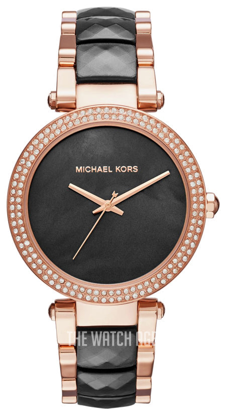 Michael Kors Parker Black Mother of Pearl Dial Two Tone Steel Strap Watch for Women - MK6414