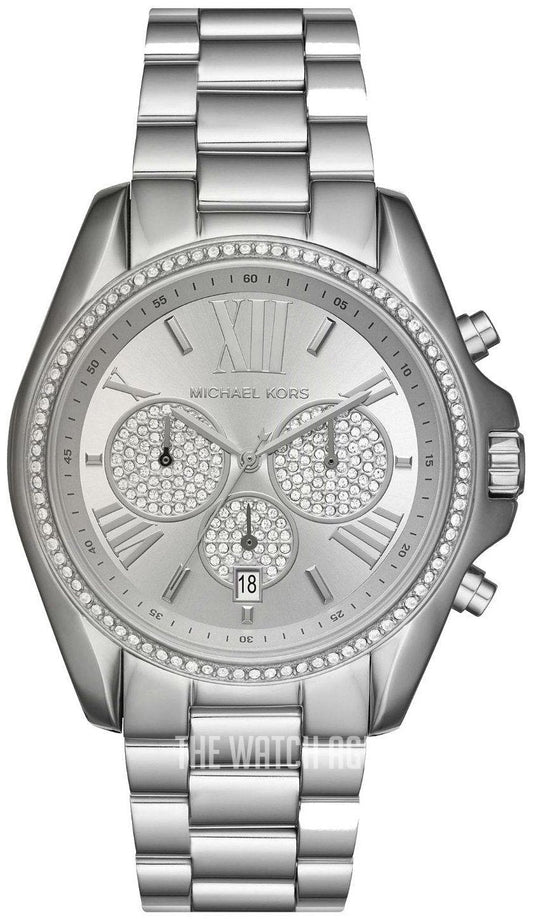 Michael Kors Bradshaw Chronograph Silver Dial Silver Steel Strap Watch For Women - MK6537