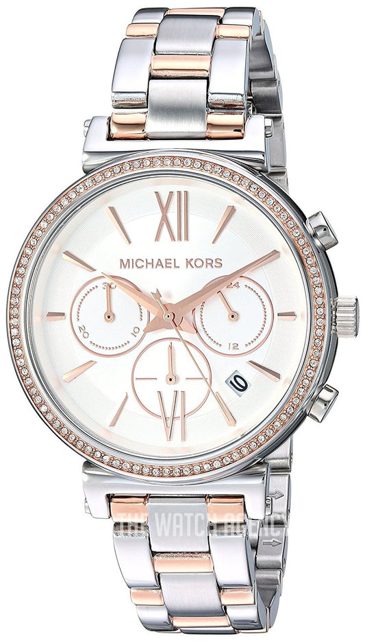 Michael Kors Sofie Chronograph Quartz White Dial Two Tone Steel Strap Watch For Women - MK6558