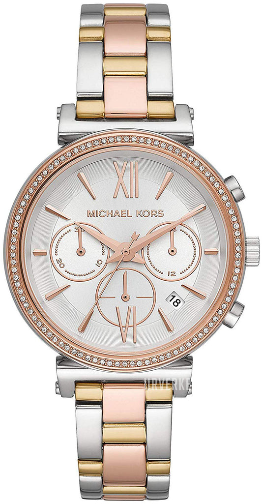 Michael Kors Sofie Chronograph White Dial Two Tone Steel Strap Watch For Women - MK6688