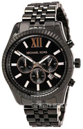 Michael Kors Lexington Chronograph Black Dial Black Steel Strap Watch For Men - MK8467