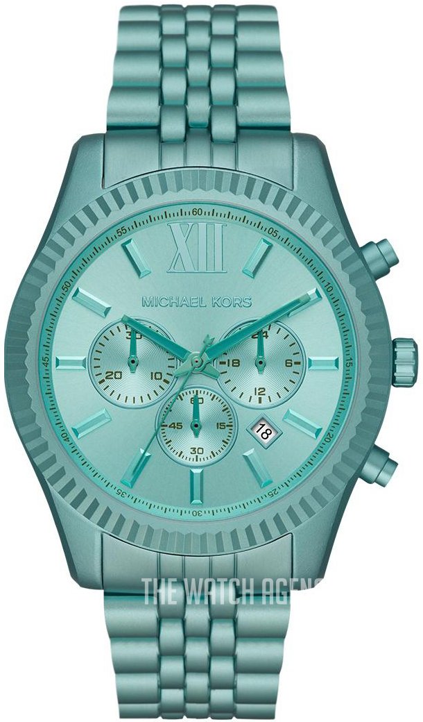 Michael Kors Lexington Chronograph Turquoise Dial Turquoise Steel Strap Watch For Men - MK8793