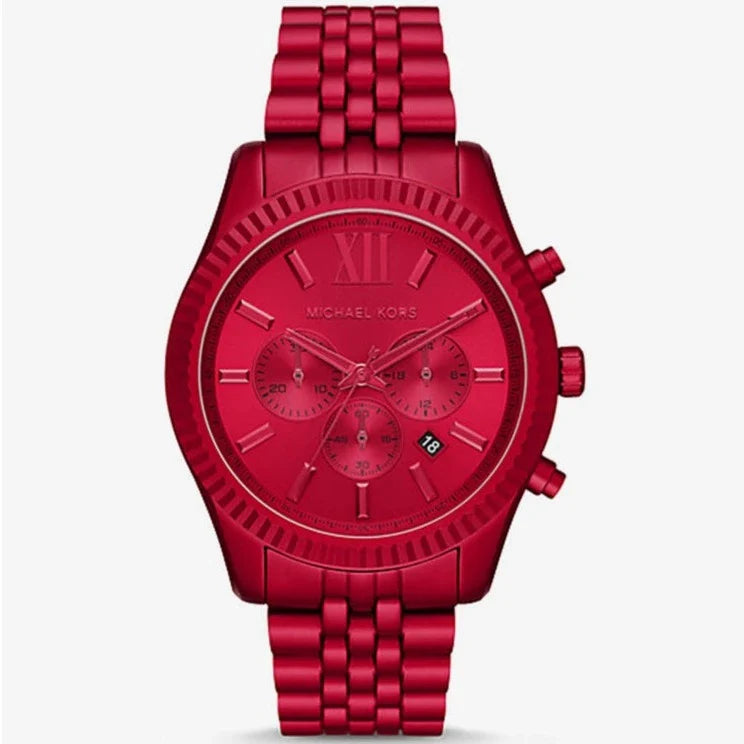 Michael Kors Lexington Chronograph Red Dial Red Steel Strap Watch For Men - MK8814