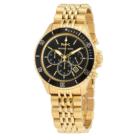 Michael Kors Bayville Chronograph Black Dial Gold Steel Strap Watch For Men - MK8726