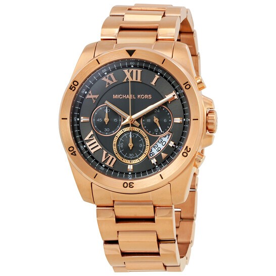 Michael Kors Brecken Chronograph Analog Black Dial Rose Gold Steel Strap Watch For Women - MK8563