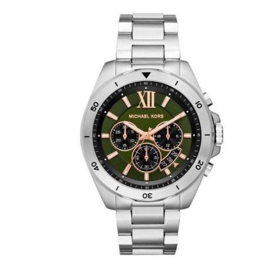 Michael Kors Brecken Chronograph Green Dial Silver Steel Strap Watch For Men - MK8984