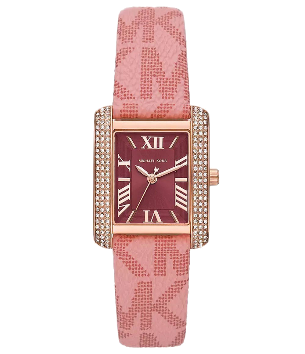 Michael Kors Emery Quartz Diamonds Red Dial Pink Leather Strap Watch For Women - MK2966