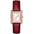 Michael Kors Emery Quartz Diamonds Silver Dial Red Leather Strap Watch For Women - MK4689