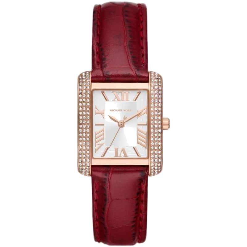 Michael Kors Emery Quartz Diamonds Silver Dial Red Leather Strap Watch For Women - MK4689