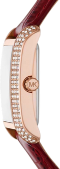 Michael Kors Emery Quartz Diamonds Silver Dial Red Leather Strap Watch For Women - MK4689