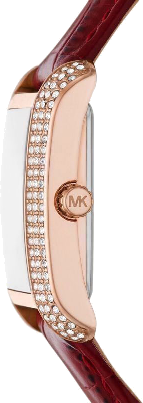 Michael Kors Emery Quartz Diamonds Silver Dial Red Leather Strap Watch For Women - MK4689