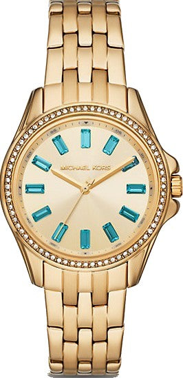 Michael Kors Mini Pilot Quartz Gold Dial Gold Steel Strap Watch For Women - MK7366