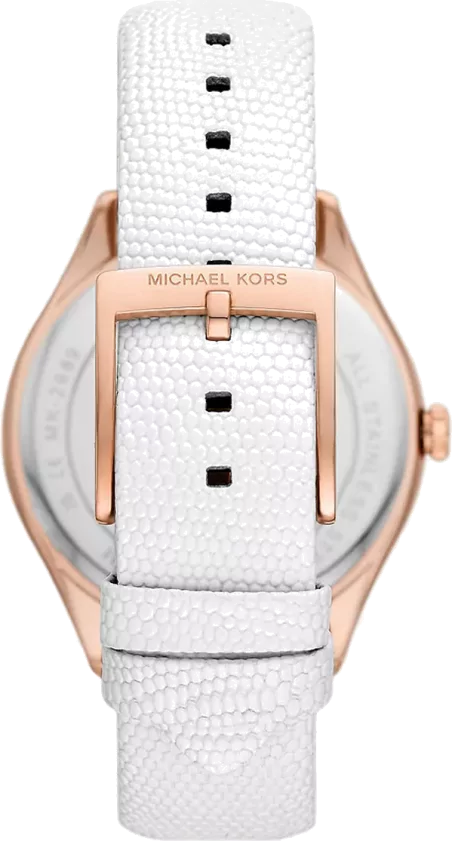 Michael Kors Harlowe Analog Rose Gold Dial White Leather Strap Watch For Women - MK2989