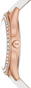 Michael Kors Harlowe Analog Rose Gold Dial White Leather Strap Watch For Women - MK2989