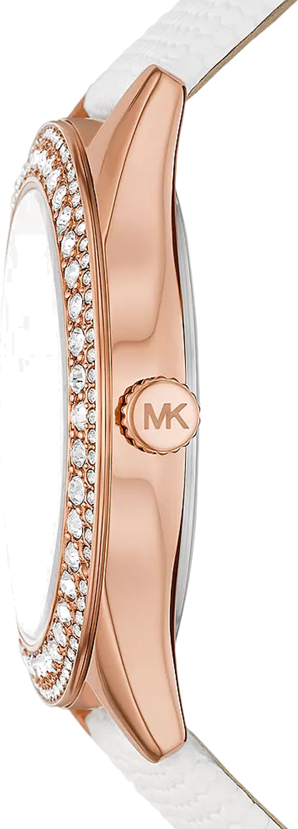 Michael Kors Harlowe Analog Rose Gold Dial White Leather Strap Watch For Women - MK2989