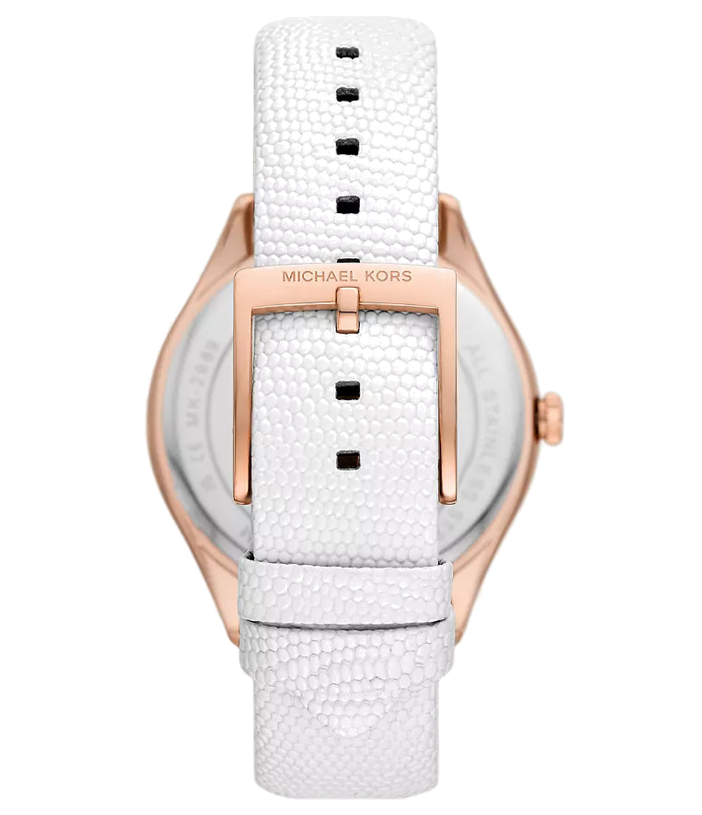 Michael Kors Harlowe Analog Rose Gold Dial White Leather Strap Watch For Women - MK2989