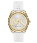 Michael Kors Janelle Three Hand Silver Dial White Rubber Strap Watch For Women - MK7141