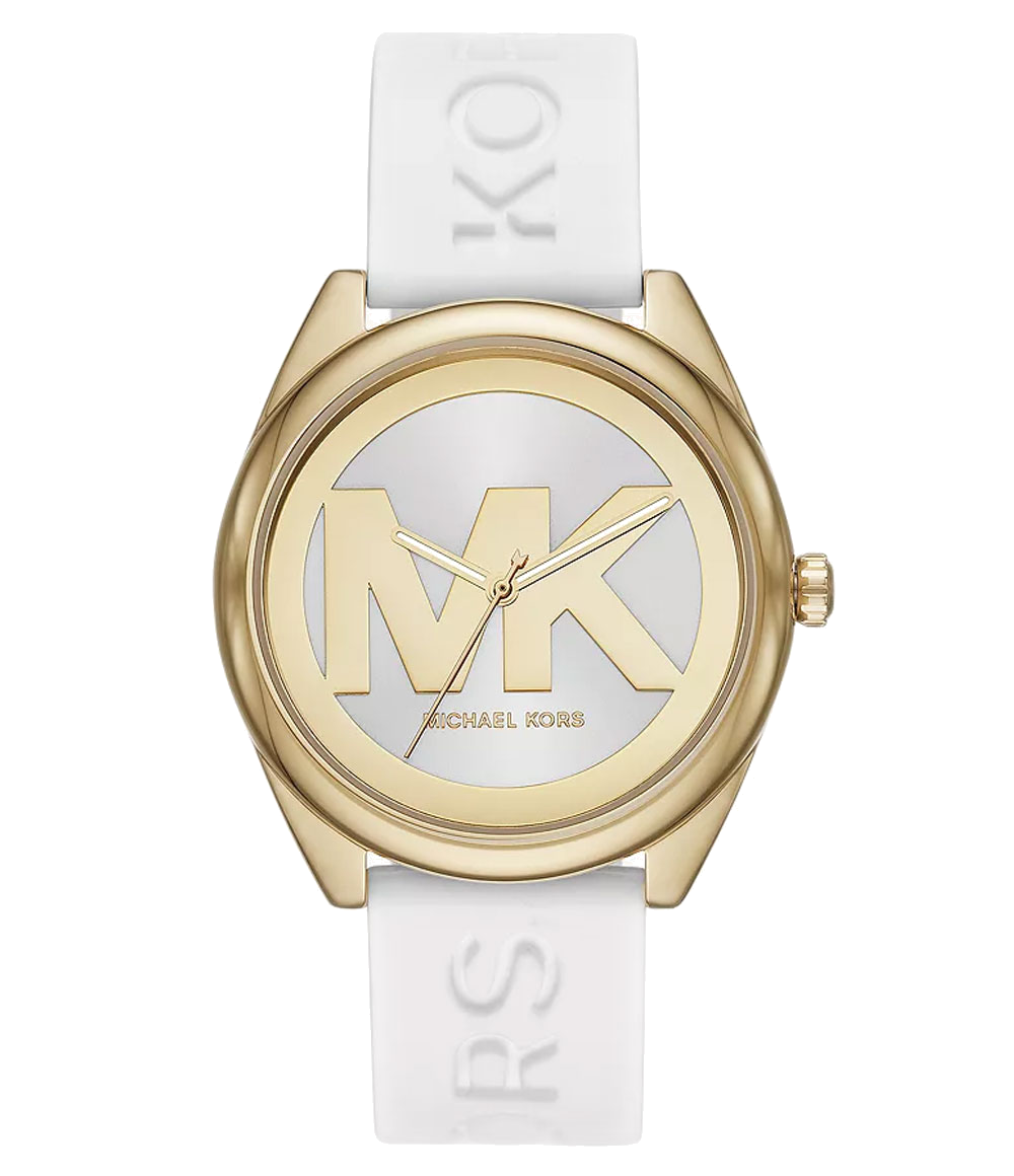 Michael Kors Janelle Three Hand Silver Dial White Rubber Strap Watch For Women - MK7141