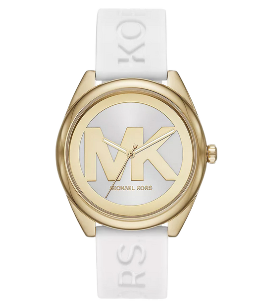 Michael Kors Janelle Three Hand Silver Dial White Rubber Strap Watch For Women - MK7141