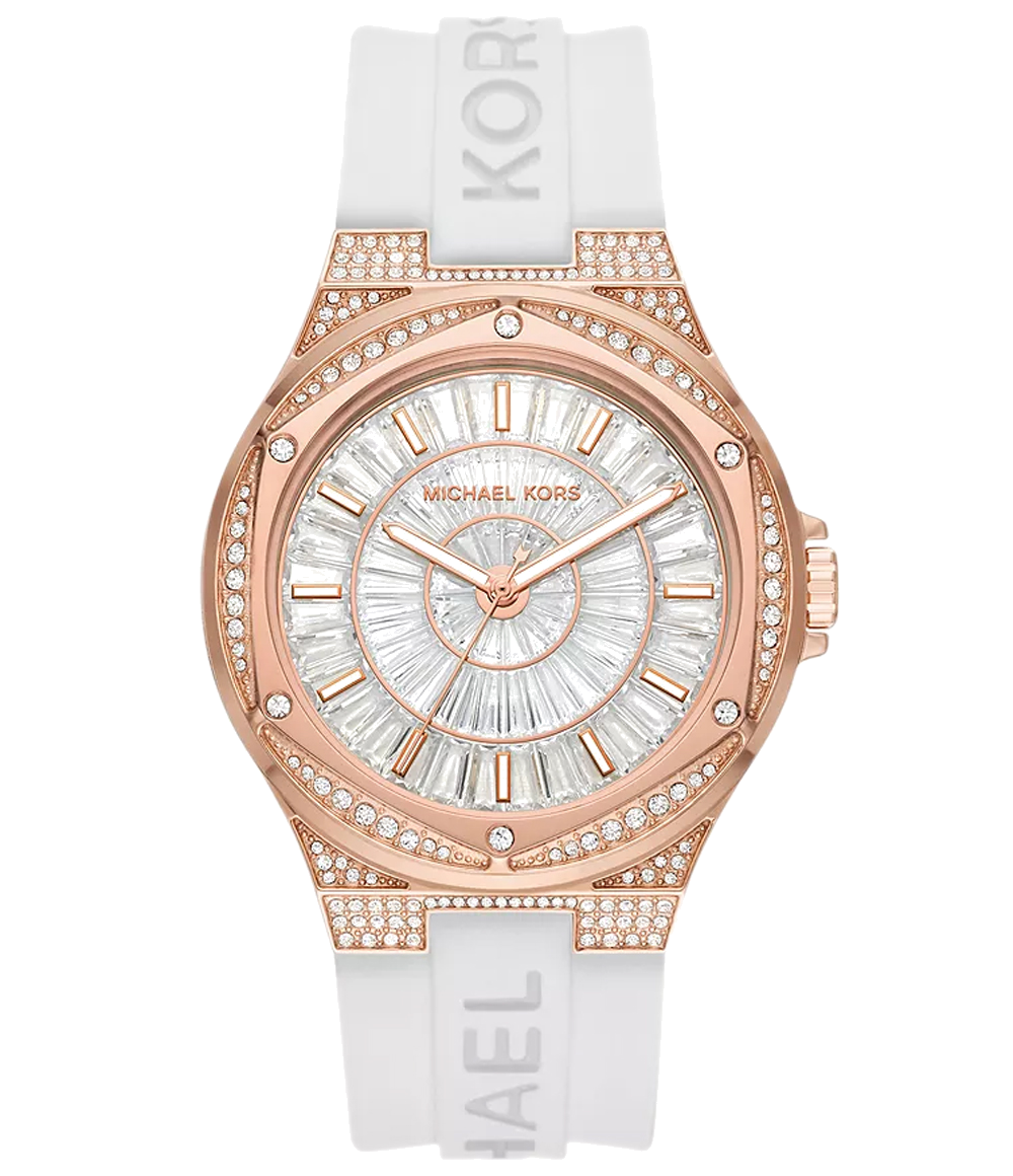 Michael Kors Lennox Three-Hand Crystals Dial White Silicone Strap Watch For Women - MK7248