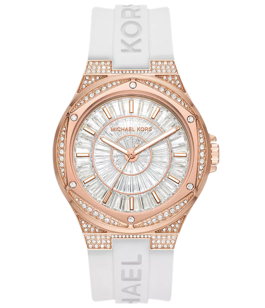 Michael Kors Lennox Three-Hand Crystals Dial White Silicone Strap Watch For Women - MK7248