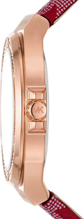 Michael Kors Lennox Three Hand Silver Dial Red Leather Strap Watch For Women - MK7308