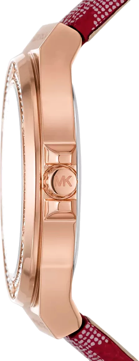 Michael Kors Lennox Three Hand Silver Dial Red Leather Strap Watch For Women - MK7308