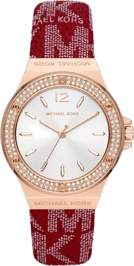 Michael Kors Lennox Three Hand Silver Dial Red Leather Strap Watch For Women - MK7308