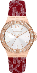 Michael Kors Lennox Three Hand Silver Dial Red Leather Strap Watch For Women - MK7308