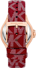 Michael Kors Lennox Three Hand Silver Dial Red Leather Strap Watch For Women - MK7308