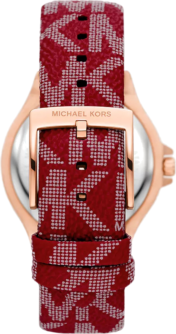 Michael Kors Lennox Three Hand Silver Dial Red Leather Strap Watch For Women - MK7308