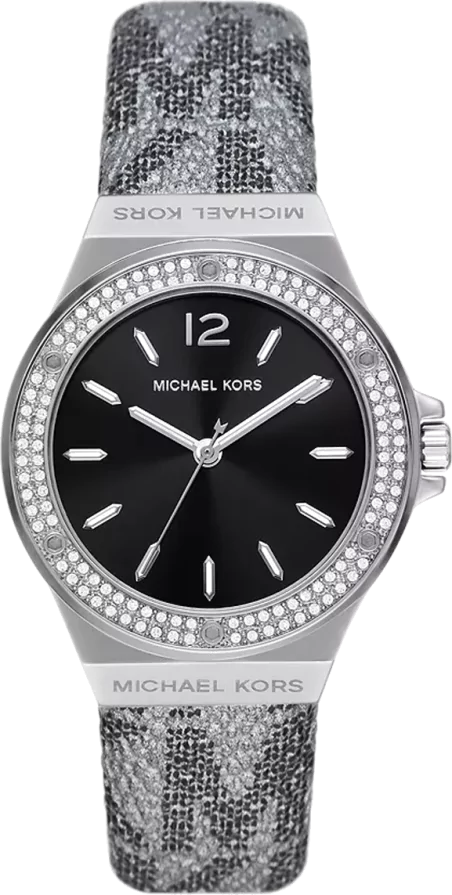 Michael Kors Lennox Quartz Black Dial Grey Leather Strap Watch For Women - MK7309