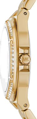 Michael Kors Lennox Quartz Black Dial Gold Steel Strap Watch For Women - MK7404