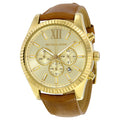 Michael Kors Lexington Chronograph Gold Dial Brown Leather Strap Watch For Men - MK8447