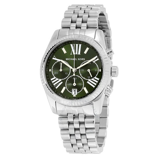 Michael Kors Lexington Quartz Green Dial Silver Steel Strap Watch For Women - MK6222