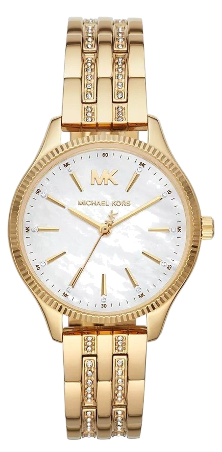 Michael Kors Lexington Three Hand White Dial Gold Steel Strap Watch For Women - MK4492