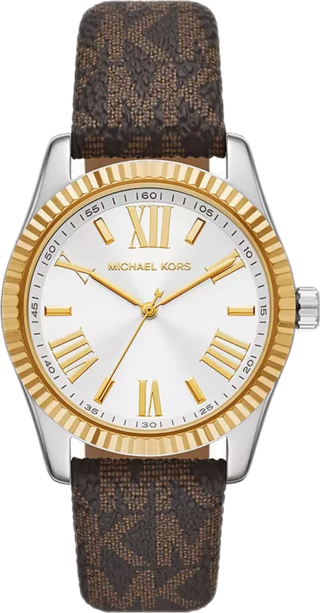 Michael Kors Lexington Silver Dial Brown Leather Strap Watch For Women - MK4745