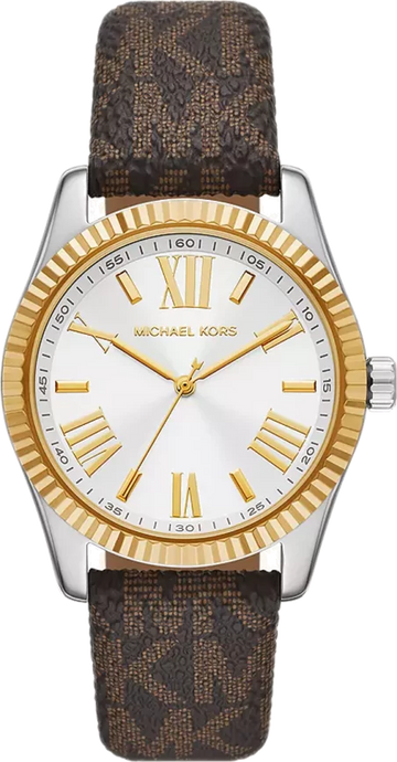 Michael Kors Lexington Silver Dial Brown Leather Strap Watch For Women - MK4745