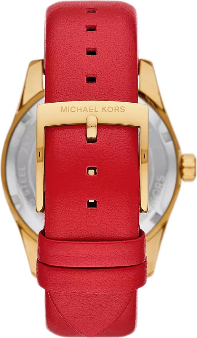 Michael Kors Lexington Three Hand Red Dial Red Leather Strap Watch For Women - MK4747