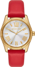 Michael Kors Lexington Three Hand Red Dial Red Leather Strap Watch For Women - MK4747