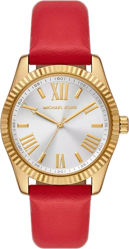 Michael Kors Lexington Three Hand Red Dial Red Leather Strap Watch For Women - MK4747