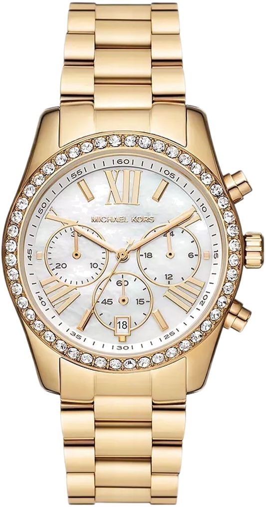 Michael Kors Lexington Mother of Pearl White Dial Gold Steel Strap Watch For Women - MK7241