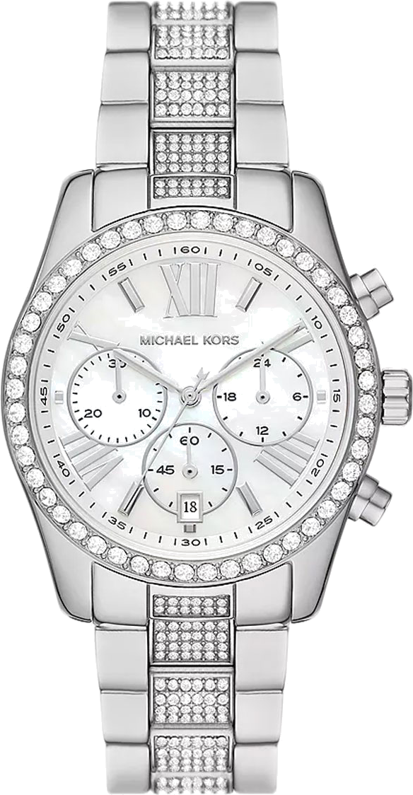 Michael Kors Lexington Chronograph White Dial Silver Steel Strap Watch For Women - MK7243