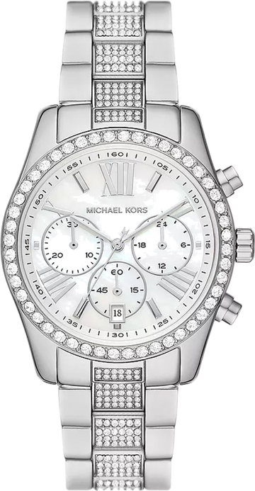 Michael Kors Lexington Chronograph White Dial Silver Steel Strap Watch For Women - MK7243