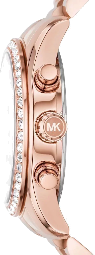 Michael Kors Lexington Chronograph Red Dial Rose Gold Steel Strap Watch For Women - MK7275